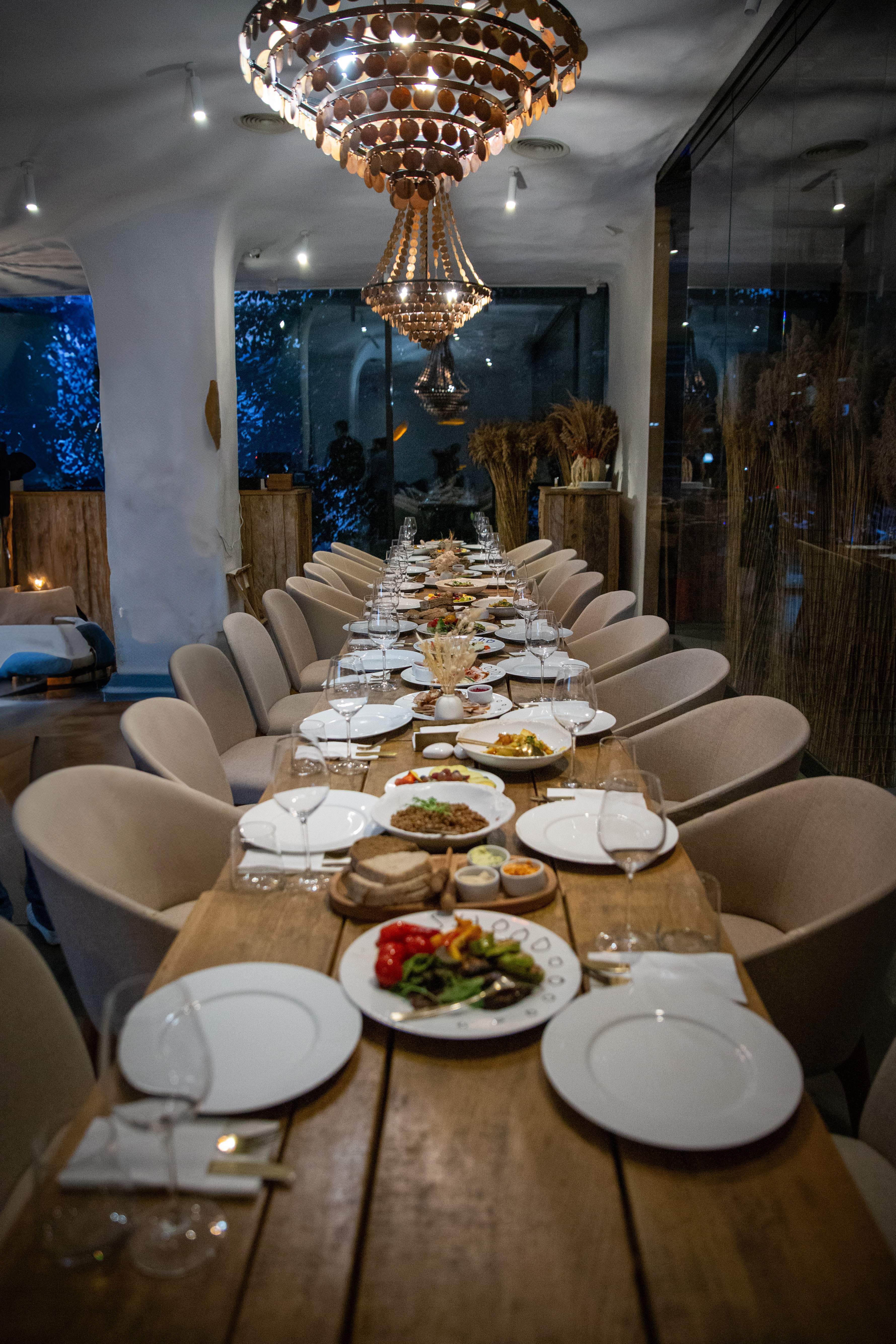 Kyiv City Hall lit against the evening sky.